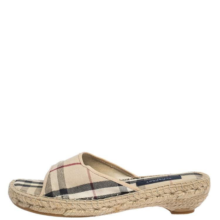 Pre Owned Burberry Beige Nova Check Canvas Espadrille Open Toe Sandals Size 40