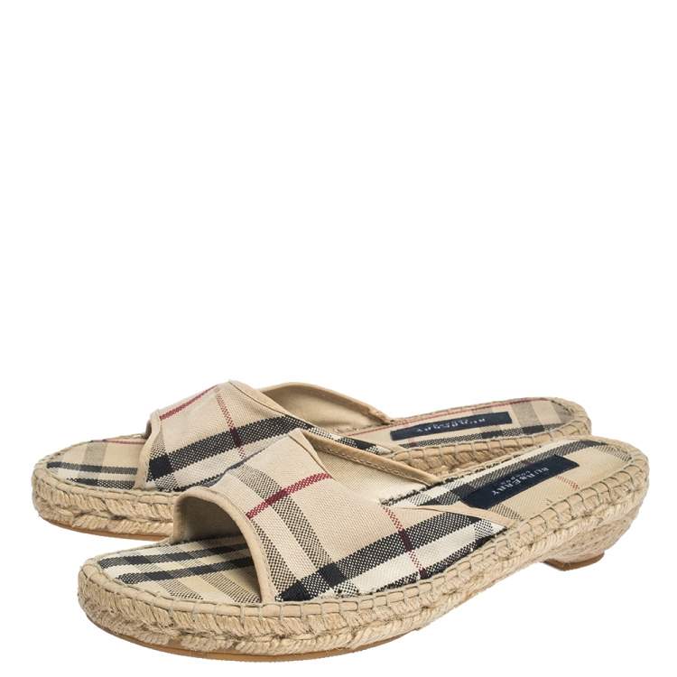 Pre Owned Burberry Beige Nova Check Canvas Espadrille Open Toe Sandals Size 40