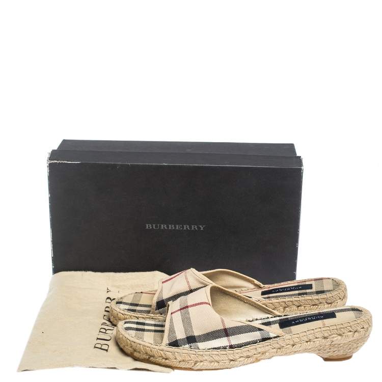 Pre Owned Burberry Beige Nova Check Canvas Espadrille Open Toe Sandals Size 40