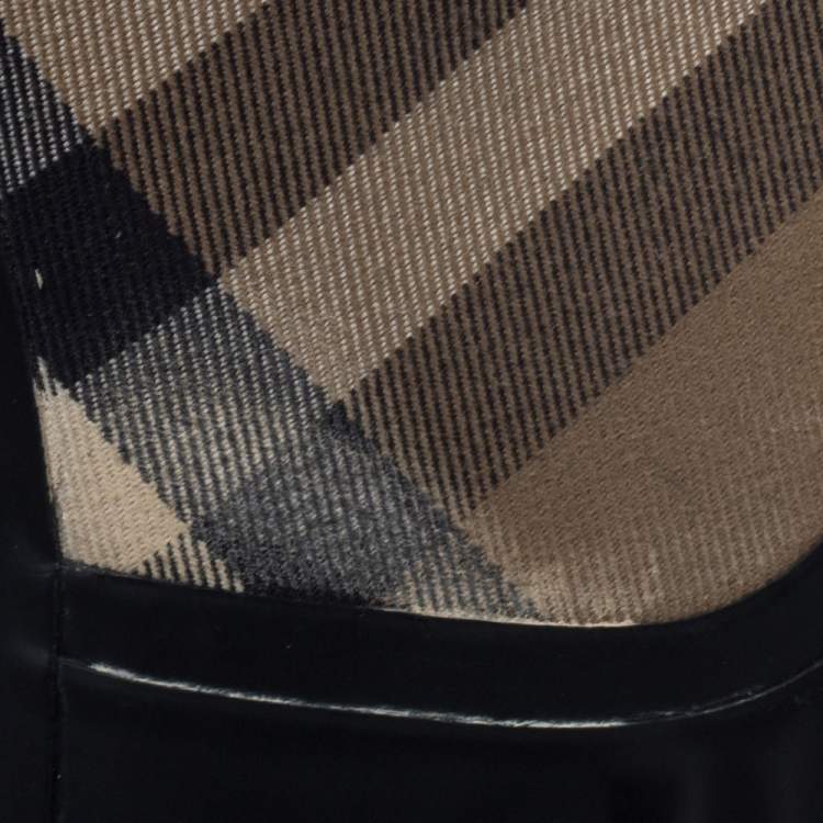 Pre Owned Burberry Black House Check Fabric and Rubber Rain  Boots Size 38