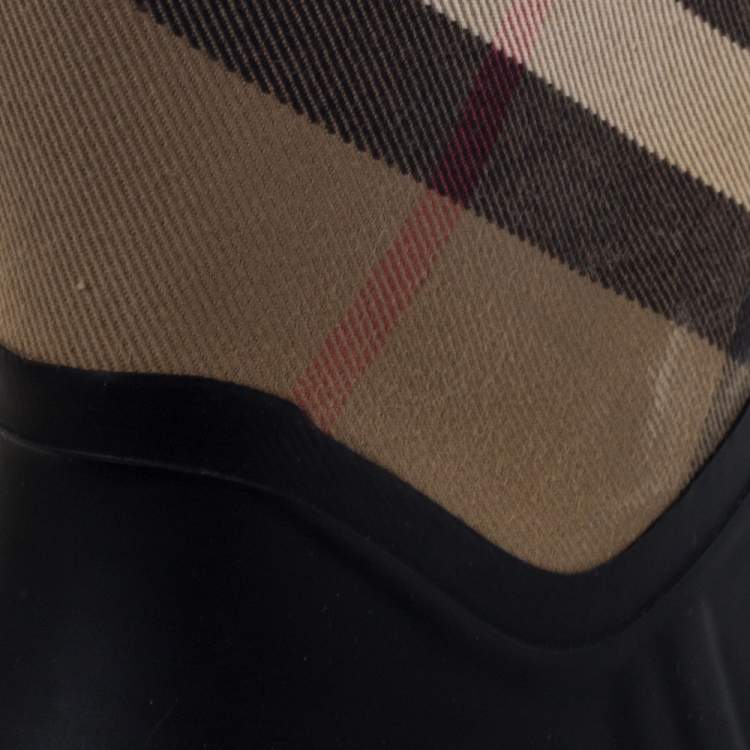 Pre Owned Burberry Black House Check Fabric and Rubber Rain  Boots Size 38