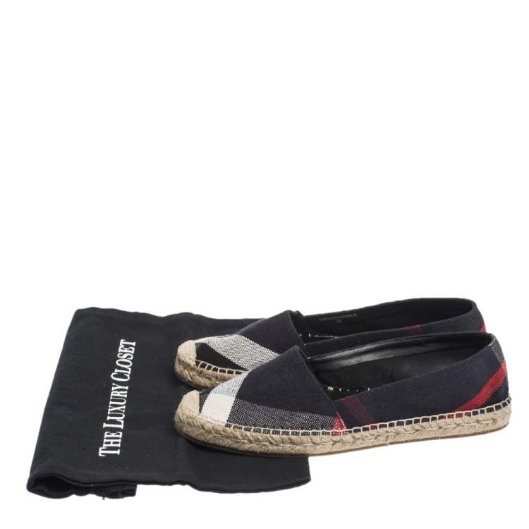 Pre Owned Burberry Navy Blue Nova Check Canvas Espadrilles Size 38