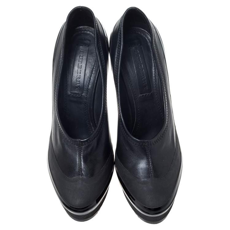 Pre Owned Burberry Black Leather Platform Booties Size 37.5 
