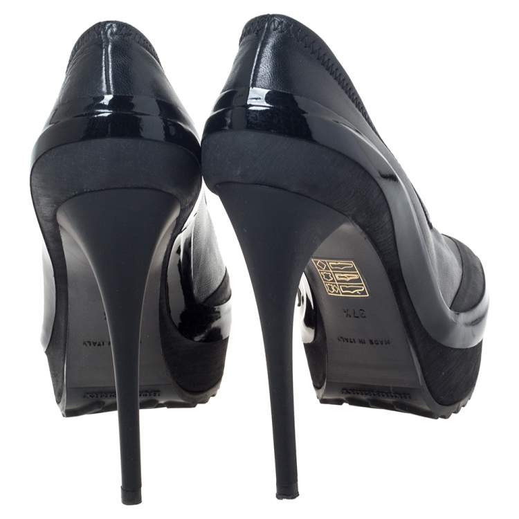 Pre Owned Burberry Black Leather Platform Booties Size 37.5 