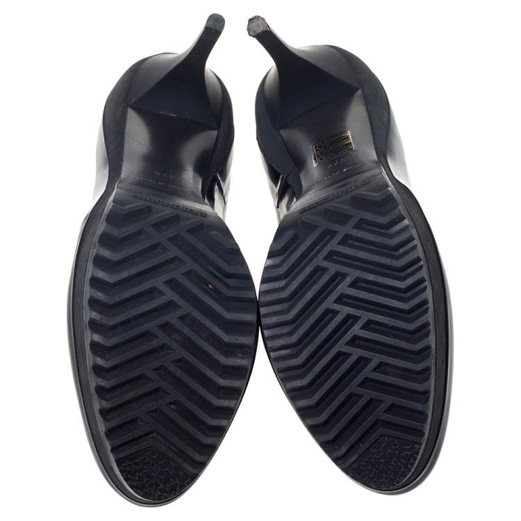 Pre Owned Burberry Black Leather Platform Booties Size 37.5 