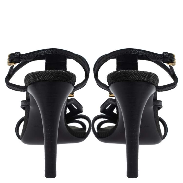 Pre Owned Burberry Black Leather T-Strap Buckle Detail Clanconnel Sandals Size 38