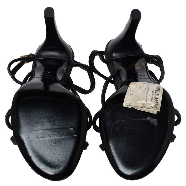 Pre Owned Burberry Black Leather T-Strap Buckle Detail Clanconnel Sandals Size 38