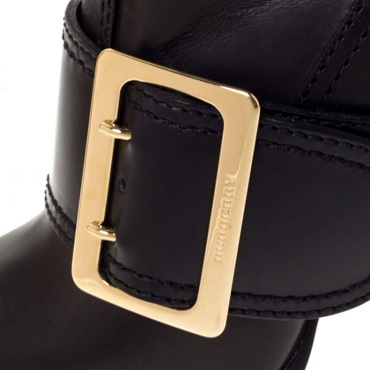 Pre Owned Burberry Black Leather Buckle Ankle Boots Size 40