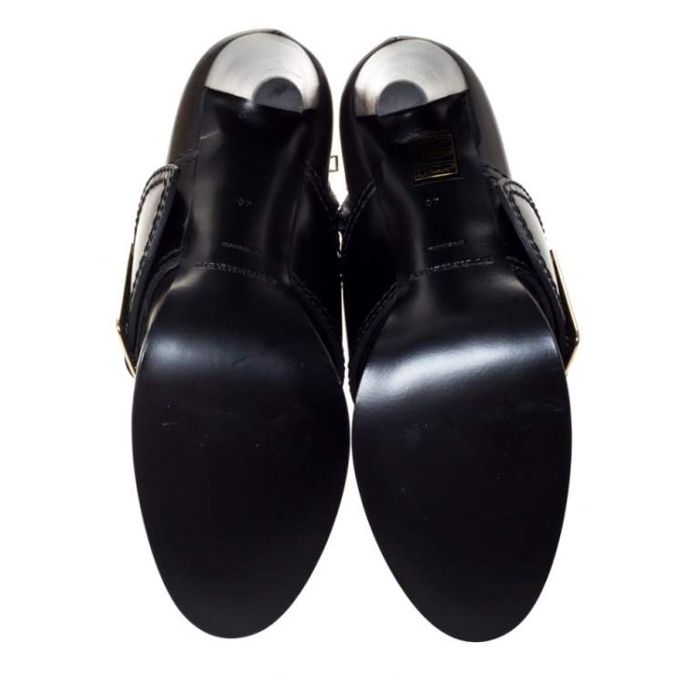 Pre Owned Burberry Black Leather Buckle Ankle Boots Size 40
