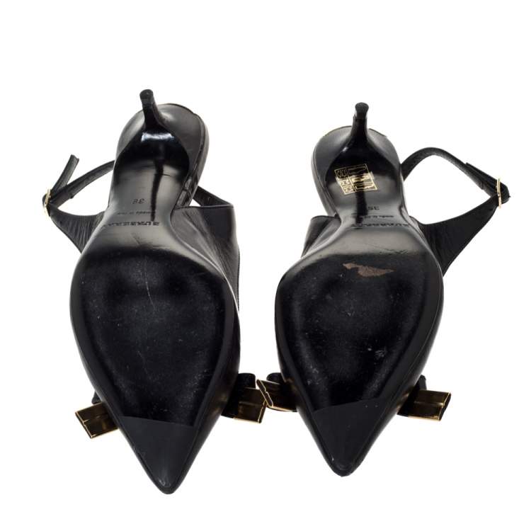 Pre Owned Burberry Black Leather And Patent Bow Slingback Sandals Size 36
