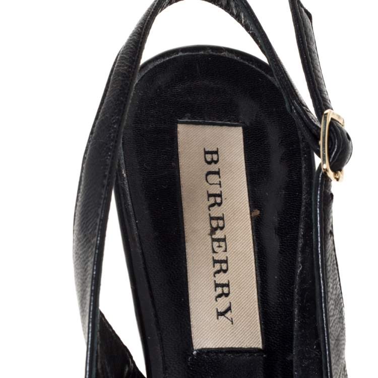 Pre Owned Burberry Black Leather And Patent Bow Slingback Sandals Size 36