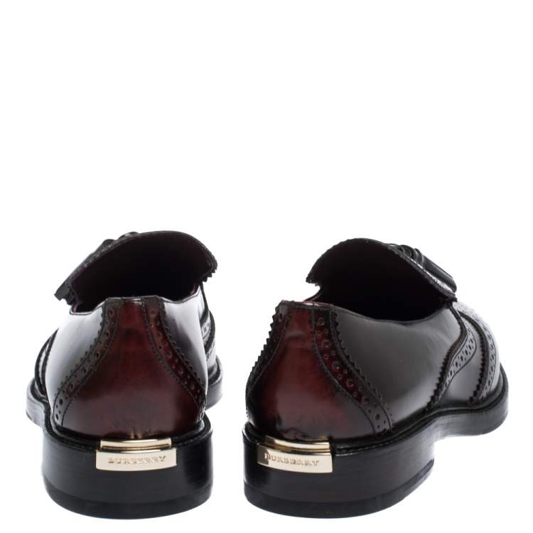 Pre Owned Burberry Burgundy Brogue Leather Tassel Detail Loafers Size 37