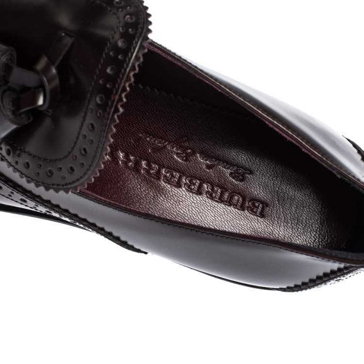 Pre Owned Burberry Burgundy Brogue Leather Tassel Detail Loafers Size 37