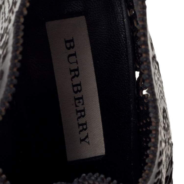 Pre Owned Burberry Black Leather Lazer Cut Peep Toe Ankle Booties Size 38