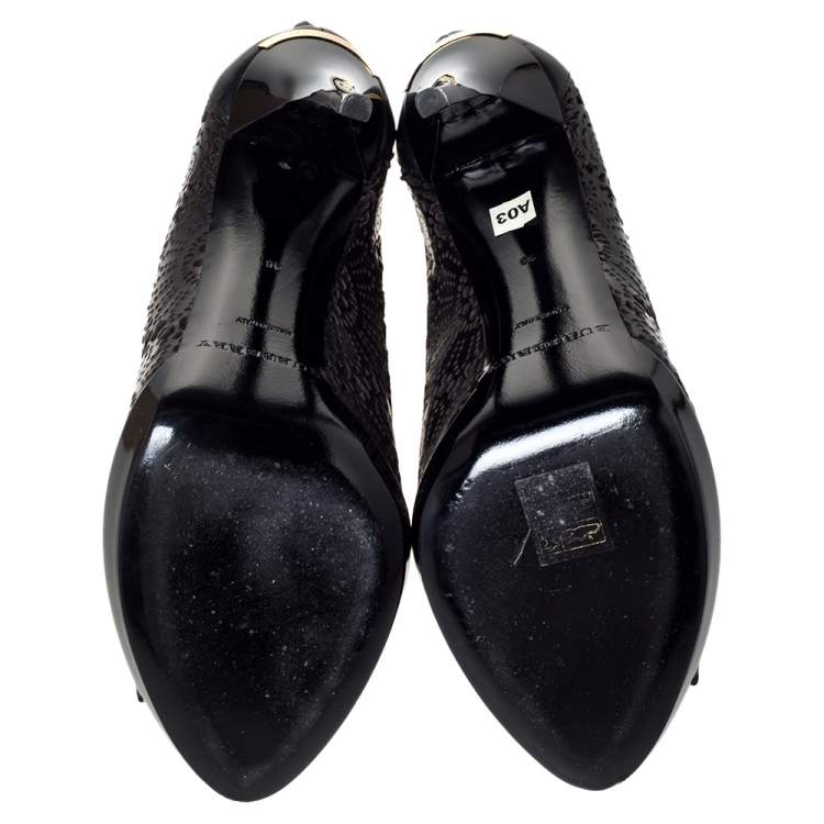 Pre Owned Burberry Black Leather Lazer Cut Peep Toe Ankle Booties Size 38