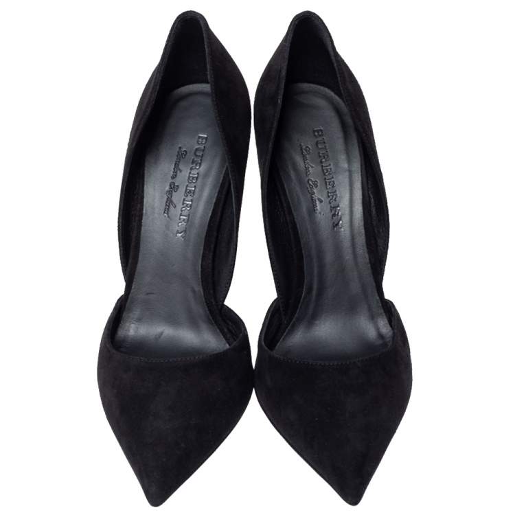 Pre Owned Burberry Black Suede Leather Virna D'Orsay Pointed Toe Pumps Size 38.5