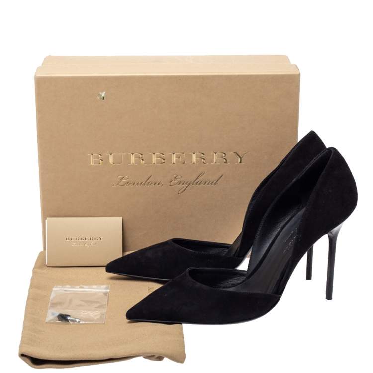 Pre Owned Burberry Black Suede Leather Virna D'Orsay Pointed Toe Pumps Size 38.5