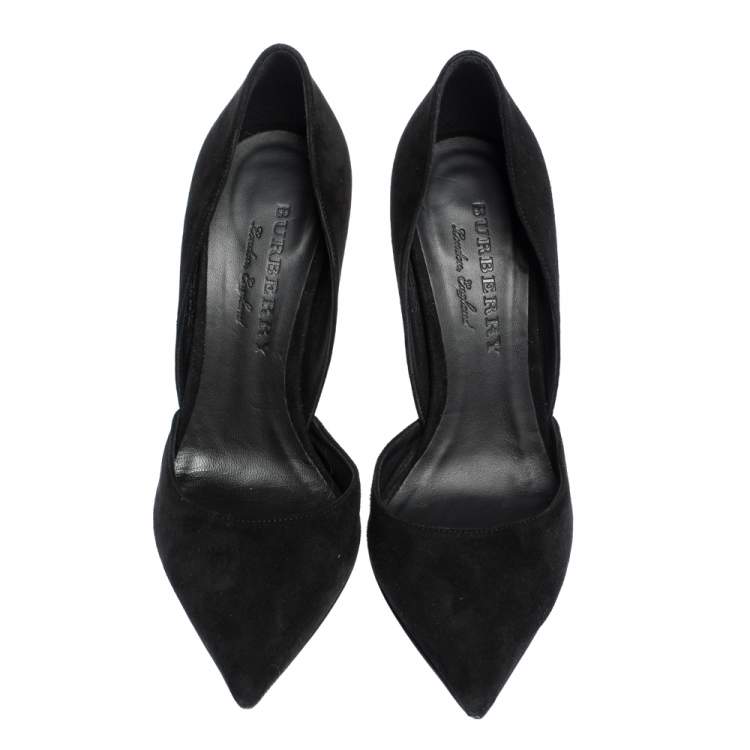 Pre Owned Burberry Black Suede Leather Virna D'Orsay Pointed Toe Pumps Size 38.5