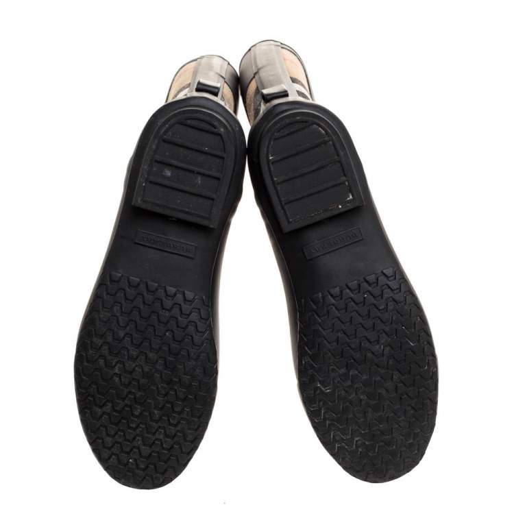 Pre Owned Burberry Black House Check Fabric and Rubber Rain Boots Size 38