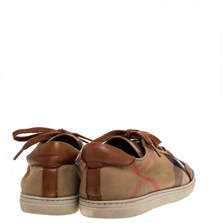 Pre Owned Burberry Multicolor Canvas and Leather Low Top Lace Up Sneakers Size 37