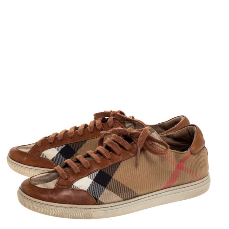 Pre Owned Burberry Multicolor Canvas and Leather Low Top Lace Up Sneakers Size 37
