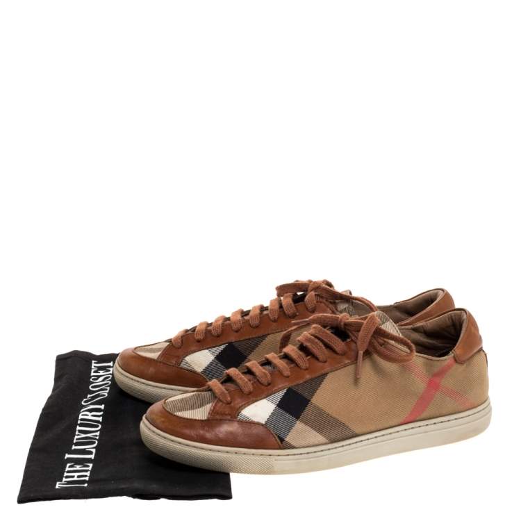 Pre Owned Burberry Multicolor Canvas and Leather Low Top Lace Up Sneakers Size 37