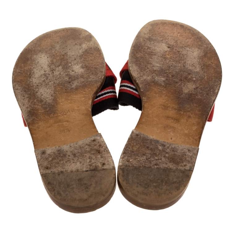 Pre Owned Burberry Red/Black Nylon Foley Flat Logo Slide Sandals Size 38.5