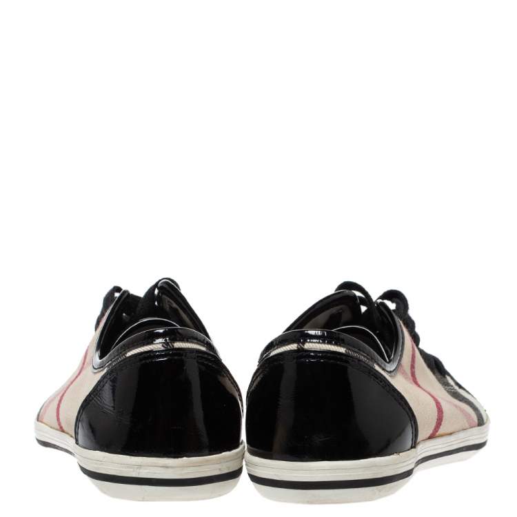 Pre Owned Burberry Beige/Black Nova Check Canvas and Patent Leather Lace Up Sneakers Size 37