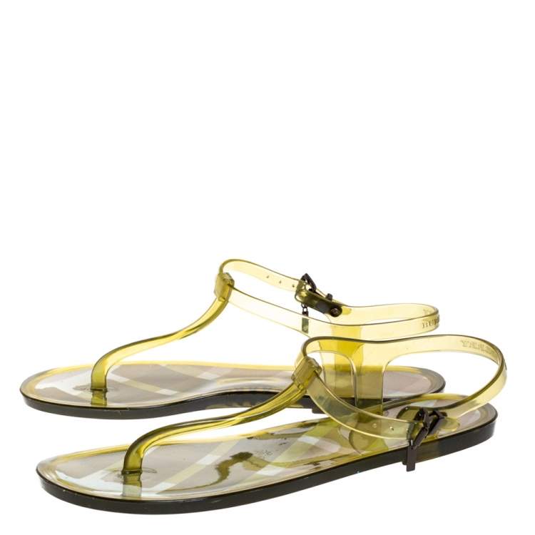 Pre Owned Burberry Green And Check Jelly Thong Sandals Size 41