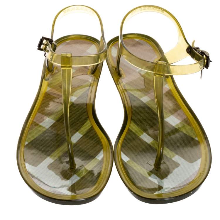 Pre Owned Burberry Green And Check Jelly Thong Sandals Size 41