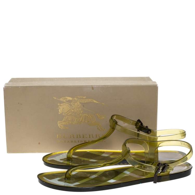 Pre Owned Burberry Green And Check Jelly Thong Sandals Size 41