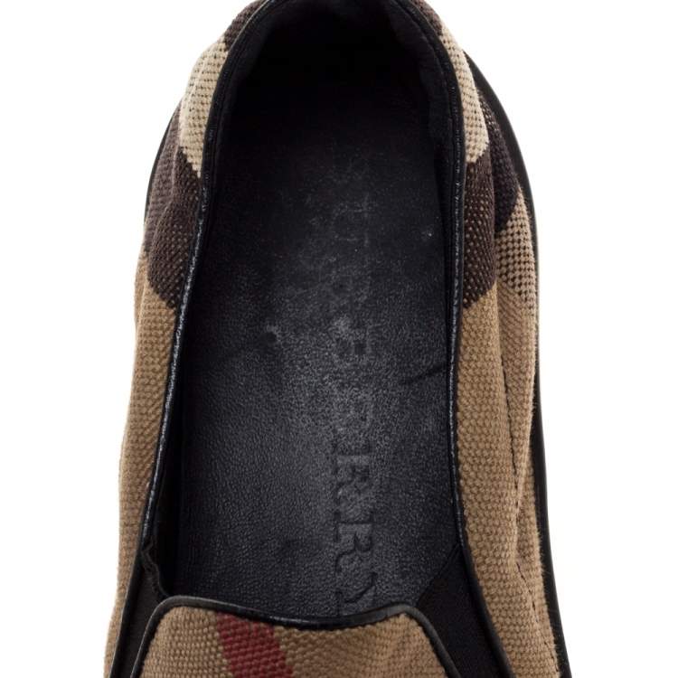 Pre Owned Burberry Brown Canvas Gauden Slip On Sneakers Size 38