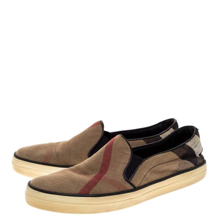 Pre Owned Burberry Brown Canvas Gauden Slip On Sneakers Size 38