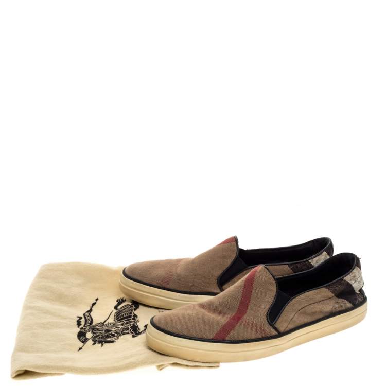 Pre Owned Burberry Brown Canvas Gauden Slip On Sneakers Size 38