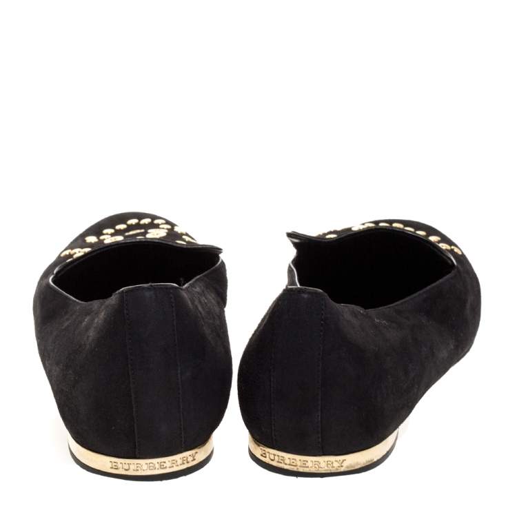 Pre Owned Burberry Black Suede Eyelet Detail Hoadley Tapestry Smoking Slippers Size 39