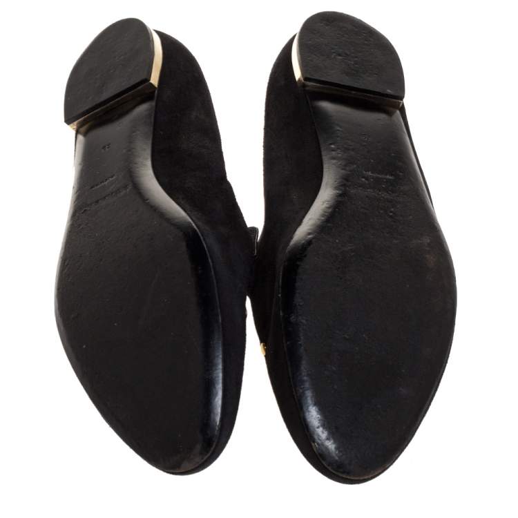 Pre Owned Burberry Black Suede Eyelet Detail Hoadley Tapestry Smoking Slippers Size 39