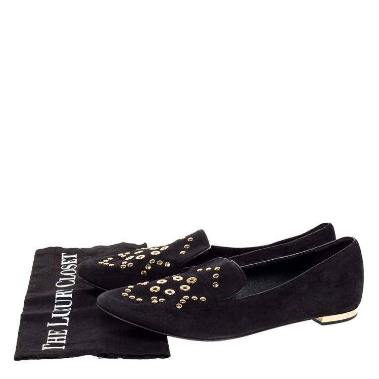 Pre Owned Burberry Black Suede Eyelet Detail Hoadley Tapestry Smoking Slippers Size 39