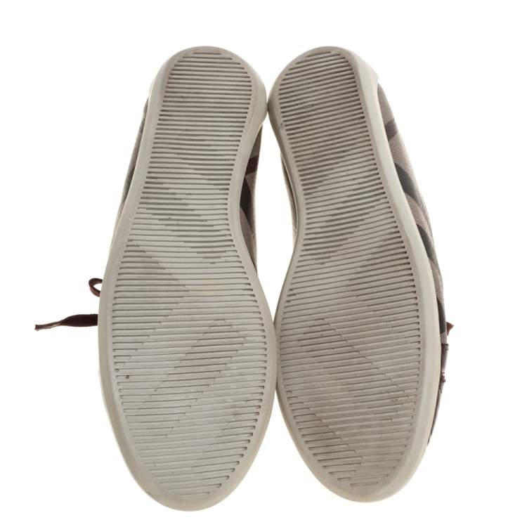 Pre Owned Burberry Beige/Burgundy Nova Check Canvas and Patent Leather Lace Up Sneakers Size 40