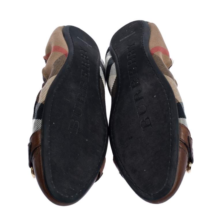 Pre Owned Burberry Brown House Check Canvas and Leather Shipley Ballet Flats Size 38