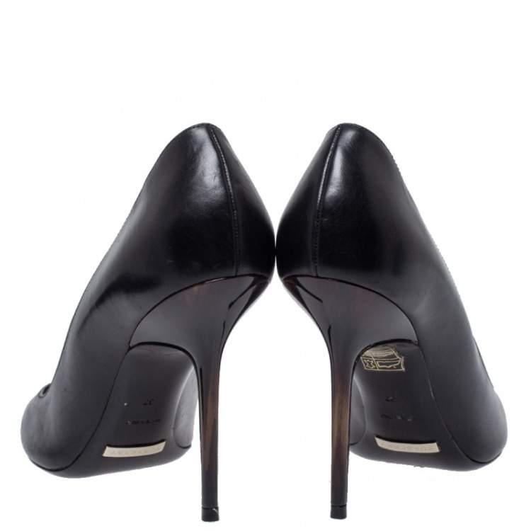 Pre Owned Burberry Black Leather Pointed Toe Pumps Size 37