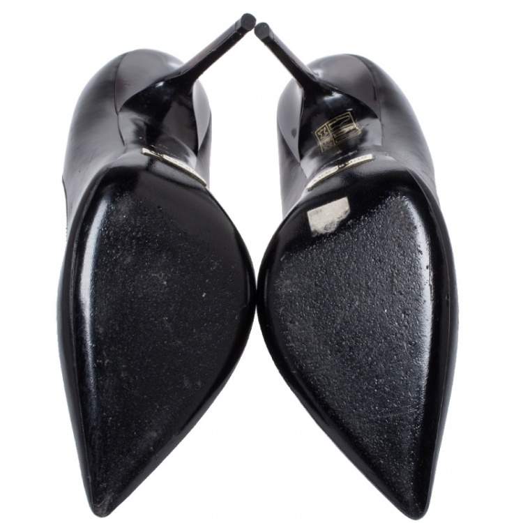 Pre Owned Burberry Black Leather Pointed Toe Pumps Size 37