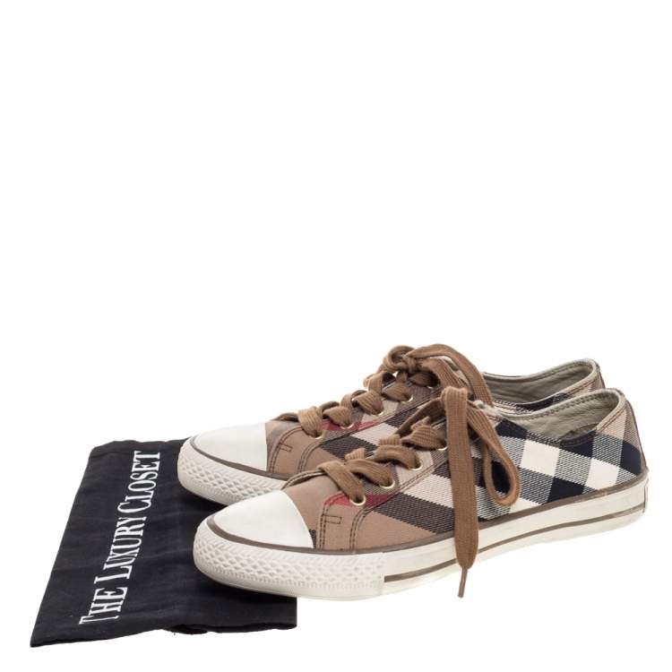 مملوكة مسبقًا Burberry Multicolor Check Canvas And Rubber Cap Toe Sneakers Size 39