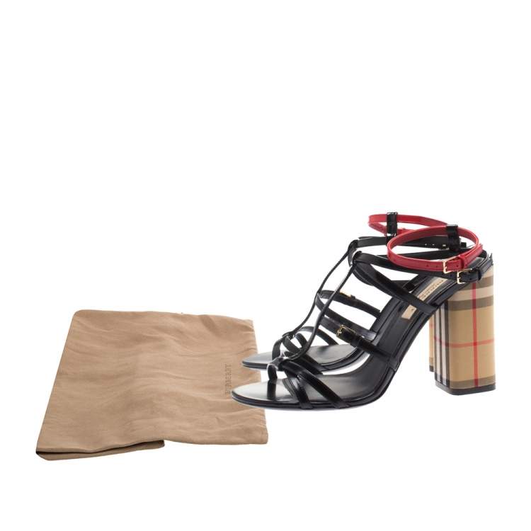 Pre Owned Burberry Black/Red Leather Anthea Strappy Sandals Size 39