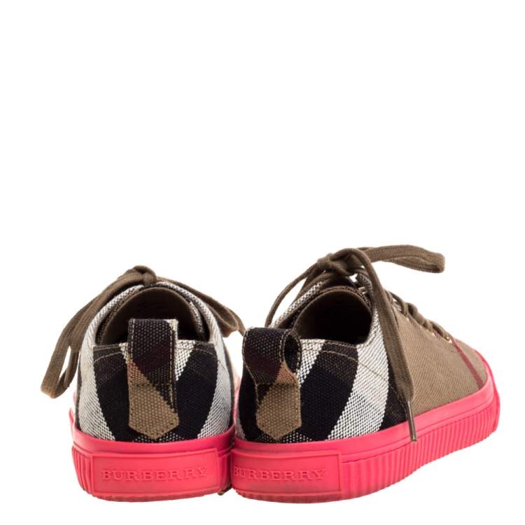 Pre Owned Burberry Pink/Beige Check Canvas And Rubber Low Top Sneakers Size 39
