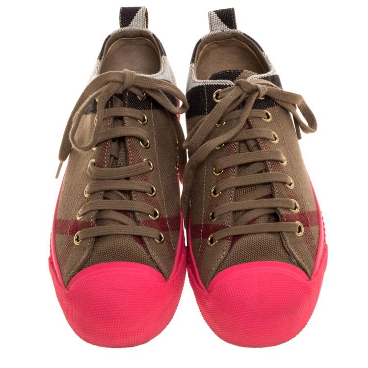 Pre Owned Burberry Pink/Beige Check Canvas And Rubber Low Top Sneakers Size 39