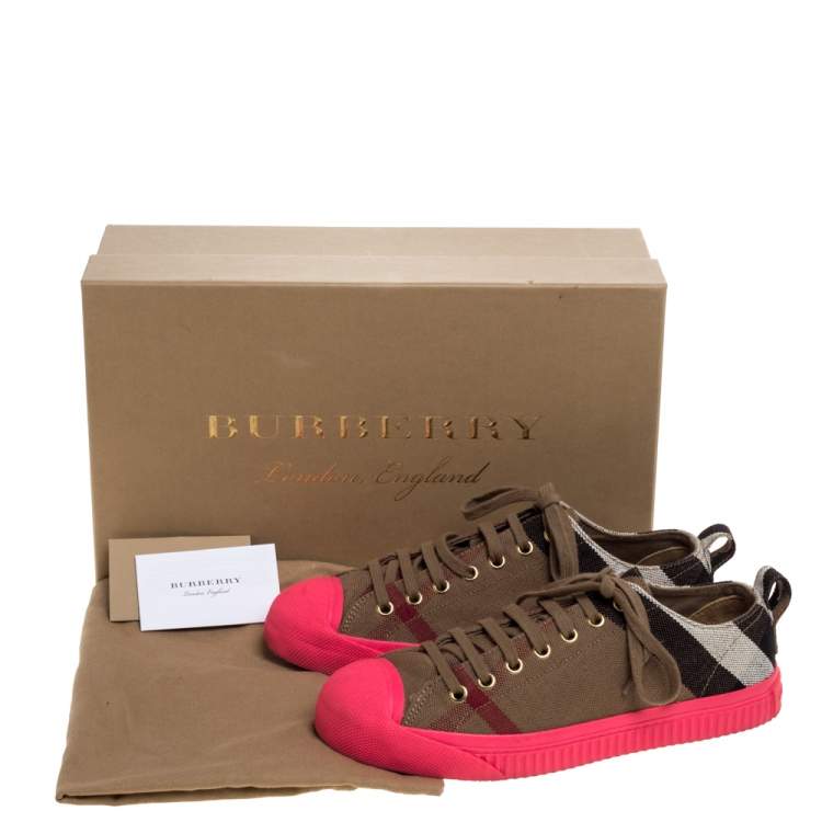 Pre Owned Burberry Pink/Beige Check Canvas And Rubber Low Top Sneakers Size 39