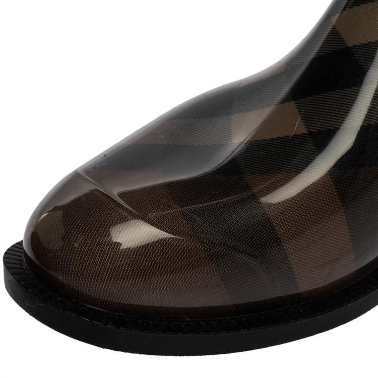 Pre Owned Burberry Brown Nova Check Rubber Rain Boots Size 41