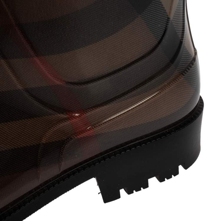 Pre Owned Burberry Brown Nova Check Rubber Rain Boots Size 41
