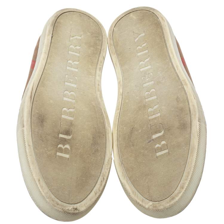 مملوكة مسبقًا Burberry Brown Nova Check Canvas And White Leather Low Top Sneakers Size 36