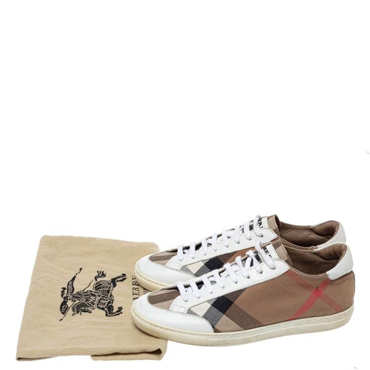 مملوكة مسبقًا Burberry Brown Nova Check Canvas And White Leather Low Top Sneakers Size 36